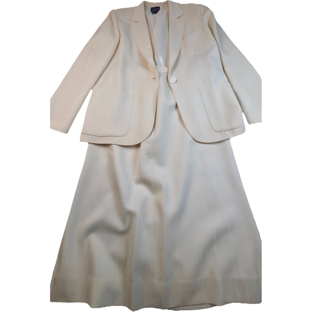 Vintage Daniel Hechter Paris Wool Skirt Suit Women 6 Cream Blazer Midi Lined
